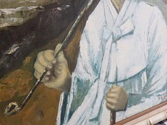 Mid Century Bakjo Kim South Korea Artist Oil on Canvas Painting Elder Man Woman