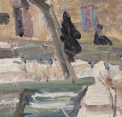 Winter Park Benches, Snowy Landscape with Figures, Oil Painting,Artist Kozlyanin