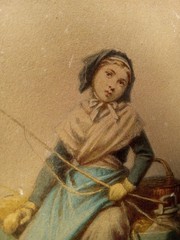 Antique 1850s Watercolor Painting Ferdinand Marohn Signed Winter Girl Dogs Sled