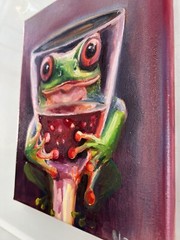 Original Painting OIL, Frog with Martini’s, 8×10 inch, Wall Art Decor, HOME GIFT