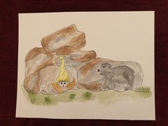 Elf Watercolor Print-Oh Nooo, A Bear !!! – 8 1/2″ x 11″ Print