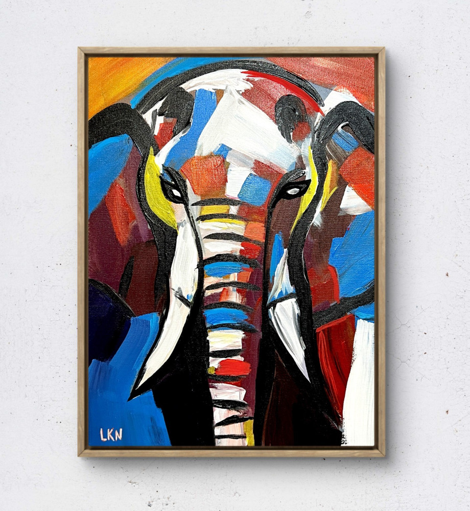Laeknapes Abstract Art 12X16 Canvas Expressionist Home Decor Elephant Portrait