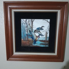 Hand Painted Nature Landscape Birds On Quartz Tile Signed By Artist Mclaughlin