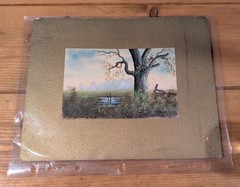 Antique 1909 L.C. Phelps Original Watercolor Painting Landscape Gold Mat 8×10