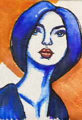 ACEO 100% Hand Painted Original Mixed Media Painting Art Girl