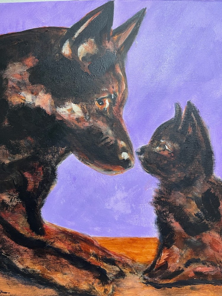 Seasoned Art Generational portrait two dogs young and old hand painted animals