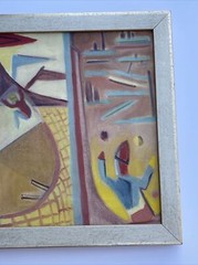 ANTIQUE CIRCUS PAINTING ABSTRACT CUBIST CUBISM MODERNISM MID CENTURY PERFORMERS