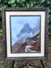 ZETTIE JONES Original MOUNTAIN BEAR OIL PAINTING MASTERFUL Canvas Gilt Frame