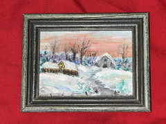 Tiny Framed Oil Painting Masterpiece Miniature Winter Landscape Rustic Vintage