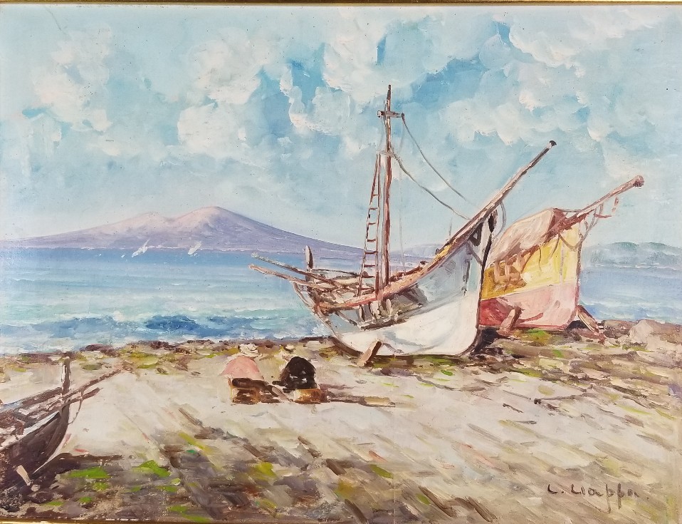 Vintage Oil On Canvas Beachscape Carlo Ciappa Listed Artist Italy 18.5×14″ VFINE