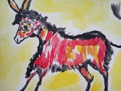 Abstract/Expressionism 11×14 Red Donkey Modern Street Art Cartoony Painting