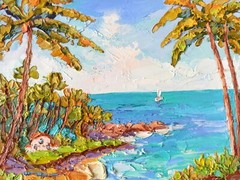 Seascape Original Oil Painting Hawaii on Canvas board 20x25cm Palm Trees Artwork