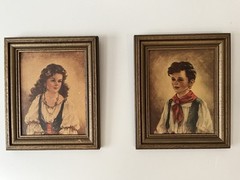 Pairs Antiques Wall Hanging Picture Of Beautiful Sibling From The 60’s