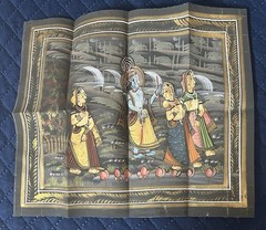 (BL) India vintage hand painting on cloth Krishn & Gopi 10 x 11.5 Inches