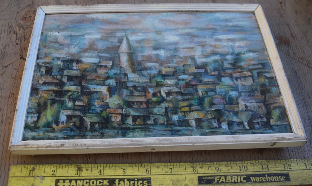 original Impressionism oil painting on canvas signed framed „Tiblisi“ 10″ x 13″