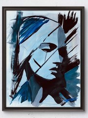 Gray Black Blue Woman On Paper Signed Unframed 11”x14”