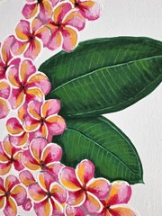 Original 3-Panel Pink Plumeria Acrylic on Painting – Hawaiian Floral Wall Art