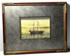 Sim P. Harper American Sail Boat Sailers Harbor Scene Watercolor Painting