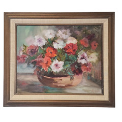 MCM Impressionist Floral Oil Painting Signed M. Guild Vintage Still Life 22×26