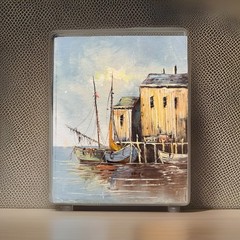 Original Oil Painting Harbor Boats Nautical Seascape Wood Panel 10×8