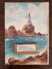 Antique 19th Century Watercolor Painting Lighthouse II Scotland Edith Bell 7×10