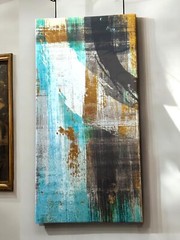 Z Gallerie Abstract Canvas Wall Art Set Of 2 Blue Green Brown 20” X 10” Each EUC