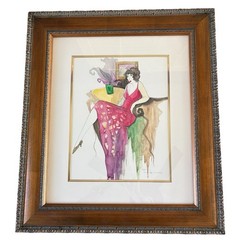 Itzchak Tarkay Original Watercolor Painting „Femme Assise III“ Signed & Framed