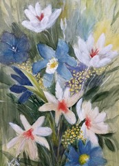 Vintage Original Jane Leffler Floral Watercolor Painting Signed Flowers 14-7/8″