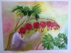 Original Oil Paintings (not Printed) on Canvas, Flowers Bleeding Hearts