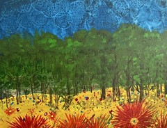 Flowers And Trees Oil Painting On Canvas Landscape Impressionism 24×30”