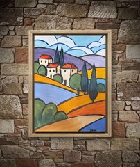 Coastal Landscape Painting Mediterranean Hillside Village Original 11×14 Canvas