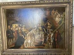 Antique European Painting Oil On Canvas, Solid Wood Frame Masters Style