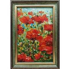 Original Oil Painting Summer Landscape Wildflowers Red Poppies Signed 4×6