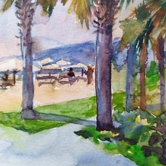 Beach Watercolor painting, Original landscape impressionism artwork