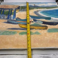 Vintage Seascape Oil Painting Boats Ocean Original Art 20×24 Canvas Unsigned