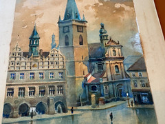 Antique 1918 Rolf Werner Signed Watercolor Painting Old Town Square Prague