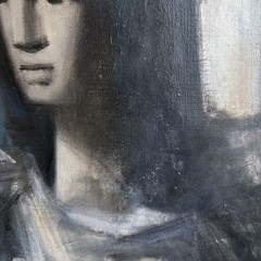 Antonin Marek Machourek Signed Abstarct Figure Oil Painting Monochrome 21”x25”