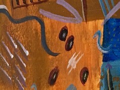 Original Abstract Painting Blue Orange Sold by Artist Batya Deene 8-1/4×12