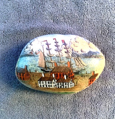 J. H. Wilson hand painted nautical scene on river rocks, set of three