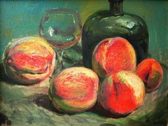 OsetenkoArt 20th Century Impressionism STILL LIFE Cognac with Peaches