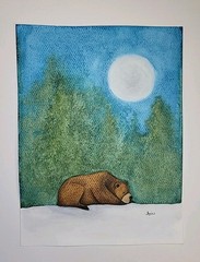 Original Watercolor Bear Under Moonlight 9×12 Wildlife Art Painting
