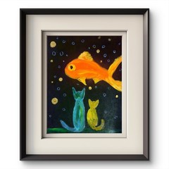 Cats At The Aquarium Figurative Abstract Expressionist Painting 11×14