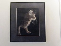 Original Jeanine A. Nahra Scratchboard Standing Tabby Cat