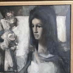 Antonin Marek Machourek Signed Abstarct Figure Oil Painting Monochrome 21”x25”
