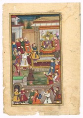 Handmade Mughal Miniature Painting Of Mughal Court Scene On Paper 8×11.5 Inches