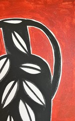 Mid-Century Modern Leaf Vase Painting, Abstract Still Life Art 11×14