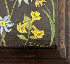 Blue Hummingbird Flowers Painting on Wood block by Isabel 3.5 x 6.5 inches