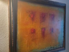 Oil on Canvas, Red Rose Orange Texture, by Madiai, 32 x 36, 36 x 40.5 Framed