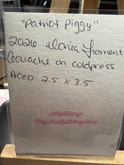 ACEO Original OOAK Signed (Not a Print) „Patriot Piggy“ Pig in Swim Shorts Art