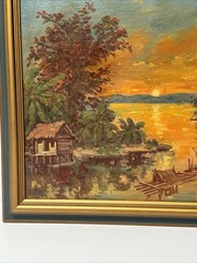 VINTAGE SUNSET PAINTING IMPRESSIONIST LANDSCAPE EVENING GLOW LISTED FAMOUS OIL